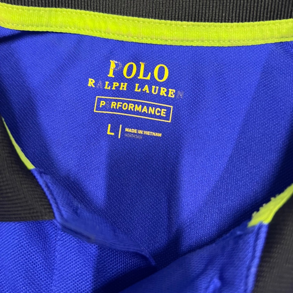 Polo Ralph Lauren Performance Mens Large Blue Lime Green Colorblock Polo Shirt - Picture 6 of 8
